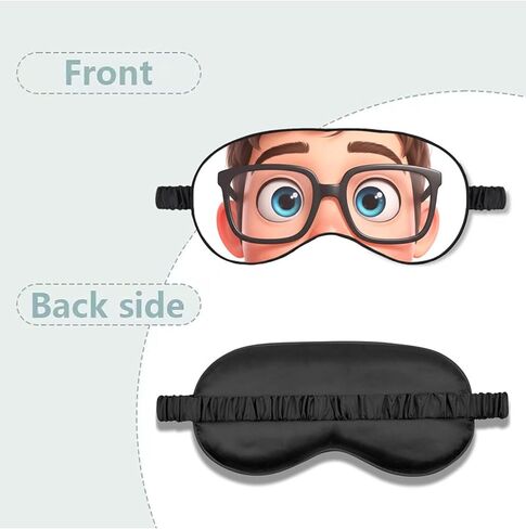 Cartoon Big Eyes Satin Sleep Mask with Brown Hair & Black Glasses, Soft Travel Eye Blindfold for Naps, Novelty Gag Gift for Men Women, Brown Hair & Black Glasses in Saudi Arabia