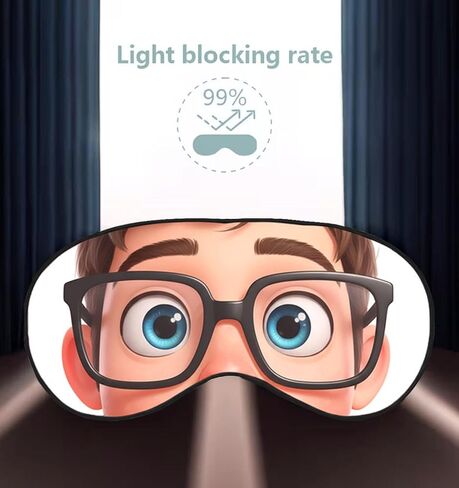 Cartoon Big Eyes Satin Sleep Mask with Brown Hair & Black Glasses, Soft Travel Eye Blindfold for Naps, Novelty Gag Gift for Men Women, Brown Hair & Black Glasses in Saudi Arabia