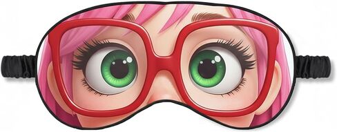 Cartoon Big Eyes Satin Sleep Mask with Brown Hair & Black Glasses, Soft Travel Eye Blindfold for Naps, Novelty Gag Gift for Men Women, Brown Hair & Black Glasses in Saudi Arabia
