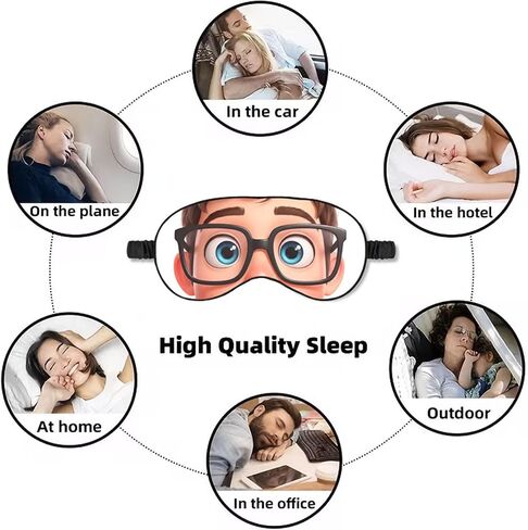 Cartoon Big Eyes Satin Sleep Mask with Brown Hair & Black Glasses, Soft Travel Eye Blindfold for Naps, Novelty Gag Gift for Men Women, Brown Hair & Black Glasses in Saudi Arabia