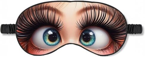 Cartoon Big Eyes Satin Sleep Mask with Brown Hair & Black Glasses, Soft Travel Eye Blindfold for Naps, Novelty Gag Gift for Men Women, Brown Hair & Black Glasses in Saudi Arabia