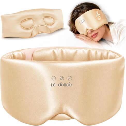 LC-dolida 3D Silk Bluetooth Sleep Mask, Mulberry Silk Sleep Mask with Bluetooth Headphones, Bluetooth Eye Sleep Mask for Side Sleepers, Total Blackout Bluetooth Eye Mask for Women Men, Black in Kuwait