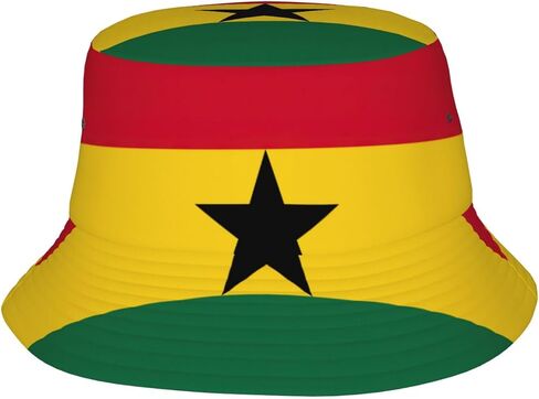 Flag of Ghana Bucket Hat, Wide Brim Washed Outdoor Sun Hat Flat Top Cap for Fishing Hiking Beach Sports in Saudi Arabia