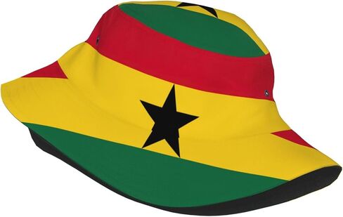 Flag of Ghana Bucket Hat, Wide Brim Washed Outdoor Sun Hat Flat Top Cap for Fishing Hiking Beach Sports in Saudi Arabia