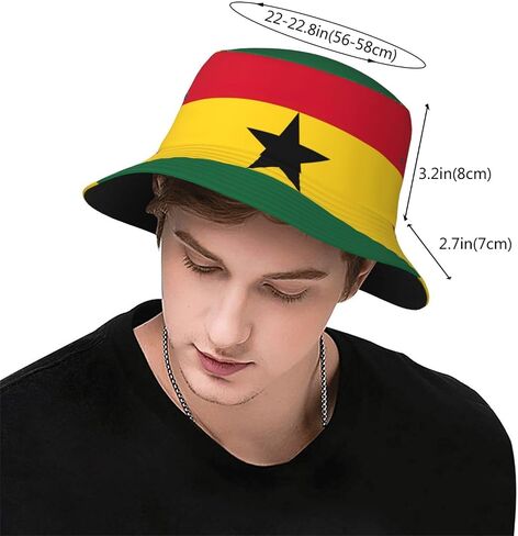 Flag of Ghana Bucket Hat, Wide Brim Washed Outdoor Sun Hat Flat Top Cap for Fishing Hiking Beach Sports in Saudi Arabia