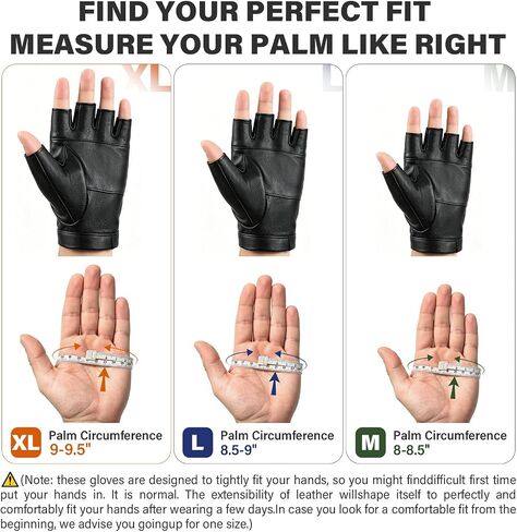 Aegend Sheepskin Leather Fingerless Gloves, Breathable Black Driving Gloves for Men & Women, Premium Leather Palm for Motorcycling, Cycling, and Everyday Wear in Kuwait