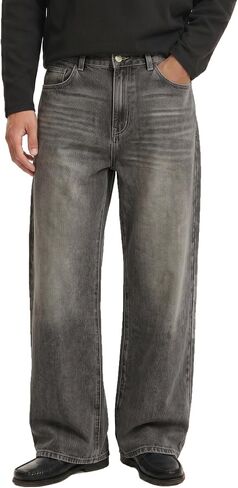 Comdecevis Men's Loose Fit Jeans Baggy Wide Leg Denim Pants for Casual Streetwear in Saudi Arabia