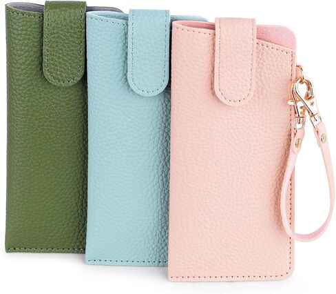 3 Pack Soft Leather Sunglasses Case, Slim Portable Eye Glasses Holder Sleeve with Button-Closure & Hand Strap in Kuwait