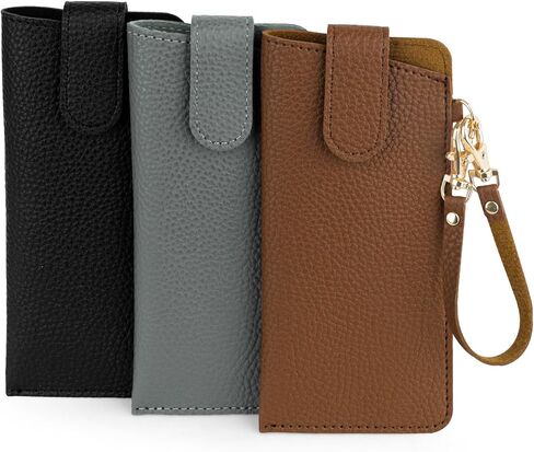 3 Pack Soft Leather Sunglasses Case, Slim Portable Eye Glasses Holder Sleeve with Button-Closure & Hand Strap in Kuwait