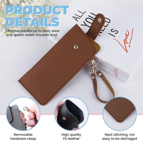 3 Pack Soft Leather Sunglasses Case, Slim Portable Eye Glasses Holder Sleeve with Button-Closure & Hand Strap in Kuwait