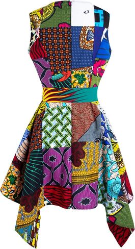 SHENBOLEN Women African Print Dress Ankara Wax Cloth Belt Wedding Dresses in Kuwait