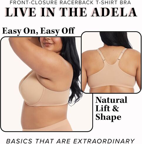 LEADING LADY, Adela Racerback, Front-Closure Underwire T-Shirt Bra, Lightly Padded Cups, Adjustable Straps, 36A-48DDD in Kuwait