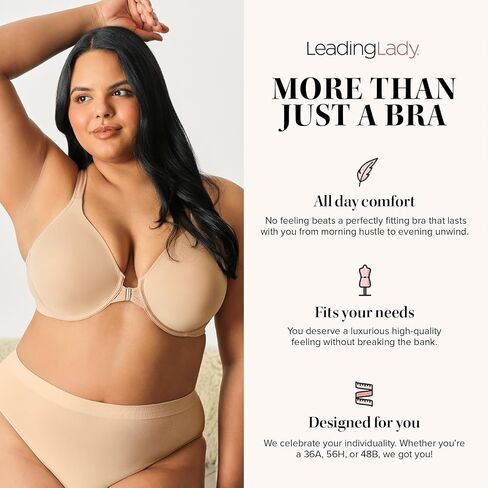 LEADING LADY, Adela Racerback, Front-Closure Underwire T-Shirt Bra, Lightly Padded Cups, Adjustable Straps, 36A-48DDD in Kuwait