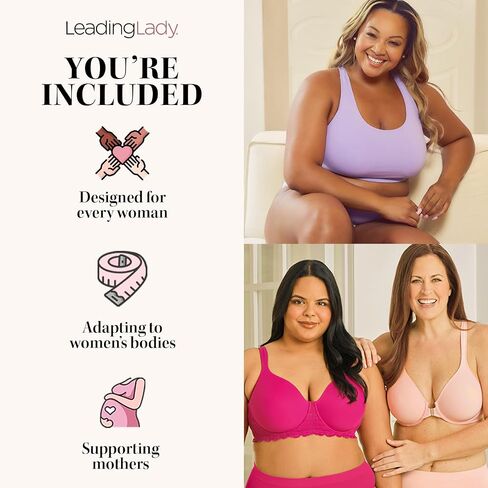 LEADING LADY, Adela Racerback, Front-Closure Underwire T-Shirt Bra, Lightly Padded Cups, Adjustable Straps, 36A-48DDD in Kuwait