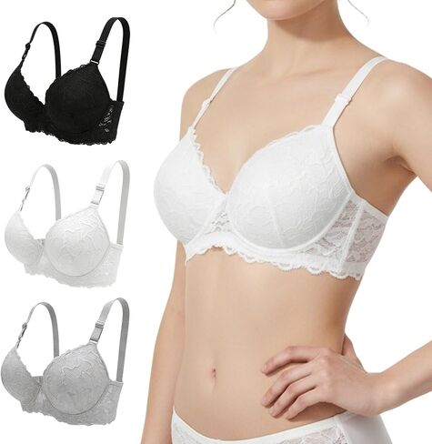 3 Pack Lace Bras for Women – Elegant Padded Push Up Bra with Underwire, Stylish Sexy Bra, Ultimate Comfort Lift Support in Saudi Arabia