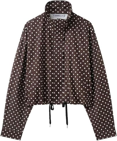 Perbai Womens Polka Dot Jacket Zip Up Stand Collar Oversized Vintage Jacket Fall Lightweight Trendy Cropped Coat in Saudi Arabia