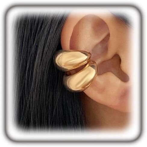 Gold Chunky Ear Cuff Earrings for Women, Vintage Puffy Non Piercing Cartilage Earrings, Lightweight Curved Ear Wraps Trendy Jewelry Daily Gifts in Saudi Arabia