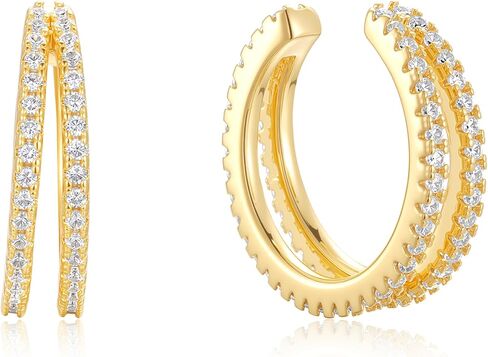 Gold Ear Cuff No Piercing for Women | Double Row Cubic Zirconia Ear Cuff Earrings | Clip On Cartilage Ear Cuff | Non Pierced Earrings Jewelry for Women in Kuwait