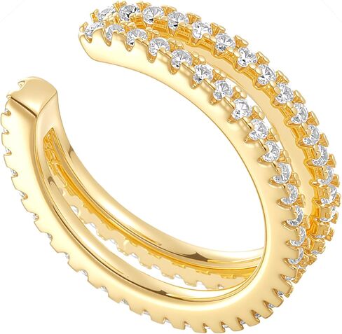 Gold Ear Cuff No Piercing for Women | Double Row Cubic Zirconia Ear Cuff Earrings | Clip On Cartilage Ear Cuff | Non Pierced Earrings Jewelry for Women in Kuwait