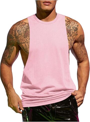 VIPWOLF Men's Sleeveless Muscle Tank Top Cut Open Crew Neck Party Club Music Festival T Shirts in Kuwait