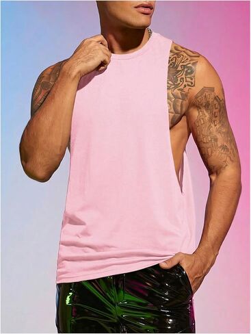 VIPWOLF Men's Sleeveless Muscle Tank Top Cut Open Crew Neck Party Club Music Festival T Shirts in Kuwait