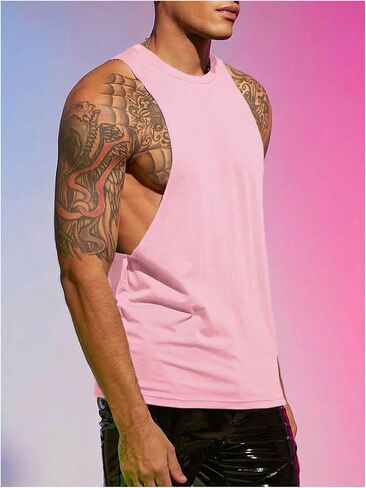 VIPWOLF Men's Sleeveless Muscle Tank Top Cut Open Crew Neck Party Club Music Festival T Shirts in Kuwait