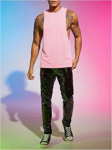 VIPWOLF Men's Sleeveless Muscle Tank Top Cut Open Crew Neck Party Club Music Festival T Shirts in Kuwait