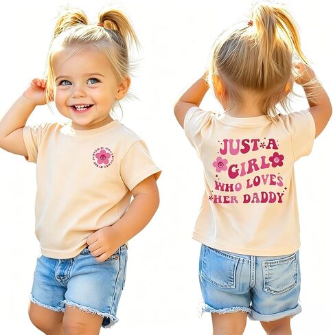 BOUTIKOME Toddler Girl Father's Day Shirt Kid Just A Girl Who Love Her Daddy Summer Short Sleeve Top Cute Fathers Day T-Shirt in Kuwait