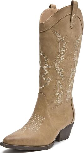 SelRoys Cowboy Boots for Women Cowgirl Western Mid Calf Boots with Chunky Heel Snip Toe Embroidery for Country Concert Daily Outfits in Saudi Arabia