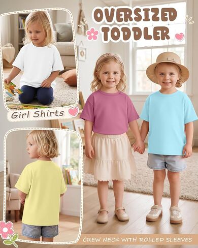 4 Pack Oversized Toddler Girl Shirts Kids Short Roll Sleeve Tshirts Toddler Crew Neck Summer Casual Girl Clothes in Kuwait