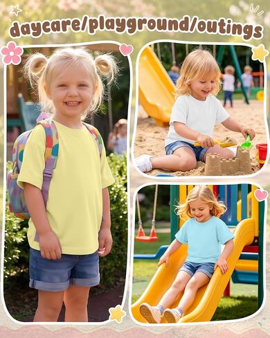 4 Pack Oversized Toddler Girl Shirts Kids Short Roll Sleeve Tshirts Toddler Crew Neck Summer Casual Girl Clothes in Kuwait