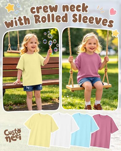 4 Pack Oversized Toddler Girl Shirts Kids Short Roll Sleeve Tshirts Toddler Crew Neck Summer Casual Girl Clothes in Kuwait