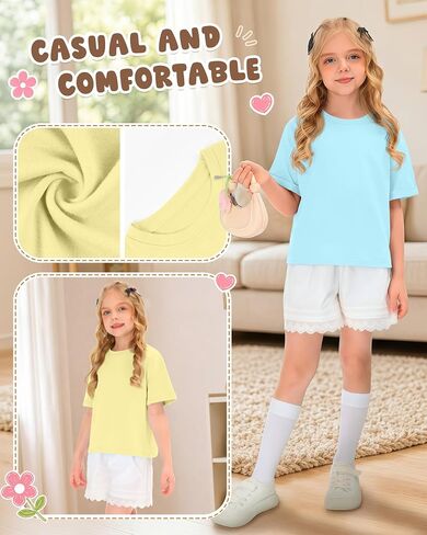 4 Pack Oversized Toddler Girl Shirts Kids Short Roll Sleeve Tshirts Toddler Crew Neck Summer Casual Girl Clothes in Kuwait