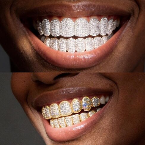 Hip Hop Gold/Silver Teeth Grills for Your Teeth, 18K Gold/Silver Plated Brass Grillz for Men Women, Iced Out Zirconia Diamond Gold/Silver Grillz for Teeth, Adult Party Bling Tooth Grill Set with Case & Gel in Kuwait