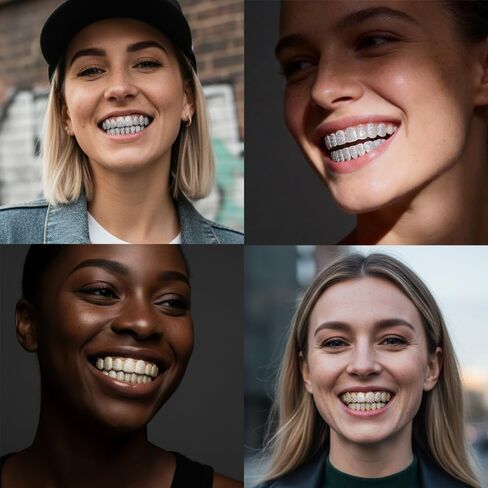Hip Hop Gold/Silver Teeth Grills for Your Teeth, 18K Gold/Silver Plated Brass Grillz for Men Women, Iced Out Zirconia Diamond Gold/Silver Grillz for Teeth, Adult Party Bling Tooth Grill Set with Case & Gel in Kuwait