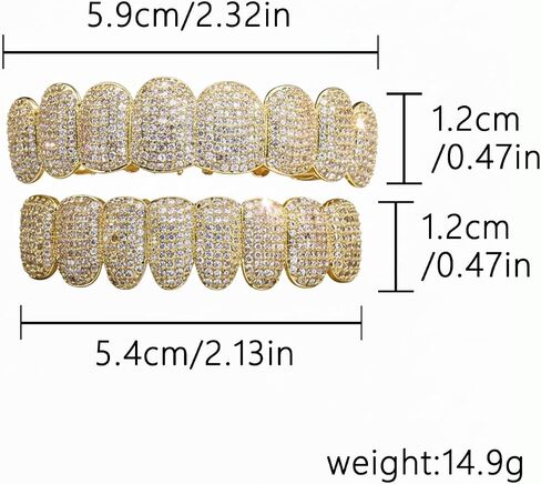 Hip Hop Gold/Silver Teeth Grills for Your Teeth, 18K Gold/Silver Plated Brass Grillz for Men Women, Iced Out Zirconia Diamond Gold/Silver Grillz for Teeth, Adult Party Bling Tooth Grill Set with Case & Gel in Kuwait