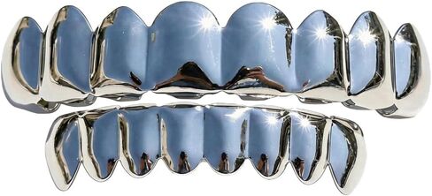 Hip Hop Gold/Silver Teeth Grills for Your Teeth, 18K Gold/Silver Plated Brass Grillz for Men Women, Iced Out Zirconia Diamond Gold/Silver Grillz for Teeth, Adult Party Bling Tooth Grill Set with Case & Gel in Kuwait