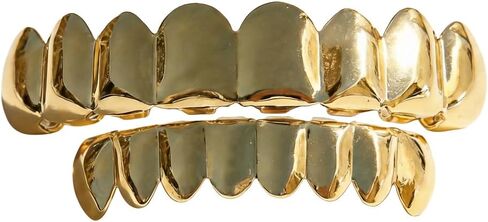 Hip Hop Gold/Silver Teeth Grills for Your Teeth, 18K Gold/Silver Plated Brass Grillz for Men Women, Iced Out Zirconia Diamond Gold/Silver Grillz for Teeth, Adult Party Bling Tooth Grill Set with Case & Gel in Kuwait