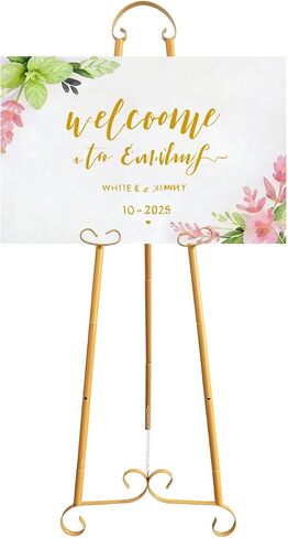 Gold Metal Round Tube Scroll Easel Adjustable Floor Standing with Chain Support, Perfect for Pictures, Artwork, Frames, Wedding Signs & Posters in Saudi Arabia