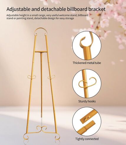Gold Metal Round Tube Scroll Easel Adjustable Floor Standing with Chain Support, Perfect for Pictures, Artwork, Frames, Wedding Signs & Posters in Saudi Arabia