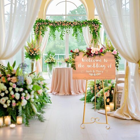 Gold Metal Round Tube Scroll Easel Adjustable Floor Standing with Chain Support, Perfect for Pictures, Artwork, Frames, Wedding Signs & Posters in Saudi Arabia