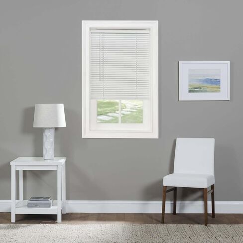 HomeStock Artistic Accomplishment 1" Light Filtering Mini Blind 23x64, Pearl White, Modern Cordless Design, Tilt Wand, Heavyweight PVC in Kuwait