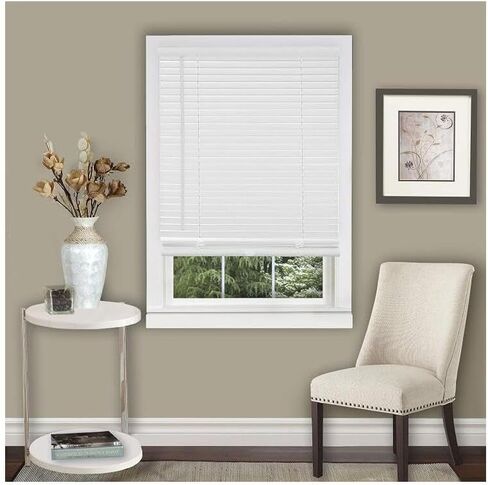 HomeStock Artistic Accomplishment 1" Light Filtering Mini Blind 23x64, Pearl White, Modern Cordless Design, Tilt Wand, Heavyweight PVC in Kuwait