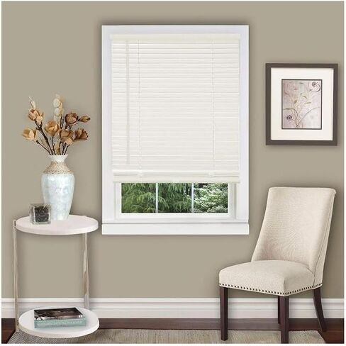 HomeStock Artistic Accomplishment 1" Light Filtering Mini Blind 23x64, Pearl White, Modern Cordless Design, Tilt Wand, Heavyweight PVC in Kuwait