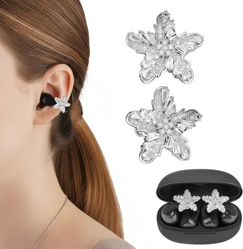 GEEKRIA Snowflake Crystal Charm, Clip-On Earbuds Jewelry Accessories Compatible with Sony LinkBuds Clip, SHOKZ OpenDots ONE, Huawei FreeClip 2, TOZO OpenEarRing (Silver) in Kuwait