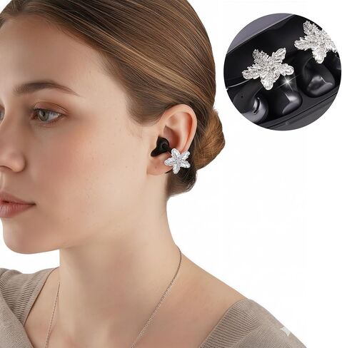 GEEKRIA Snowflake Crystal Charm, Clip-On Earbuds Jewelry Accessories Compatible with Sony LinkBuds Clip, SHOKZ OpenDots ONE, Huawei FreeClip 2, TOZO OpenEarRing (Silver) in Kuwait