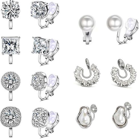 Cubic Zirconia Clip on Earrings, Women Hypoallergenic Comfortable Non Pierced Stud Earrings Earring Set For Wedding And Dance Competitions in Kuwait