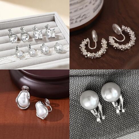 Cubic Zirconia Clip on Earrings, Women Hypoallergenic Comfortable Non Pierced Stud Earrings Earring Set For Wedding And Dance Competitions in Kuwait