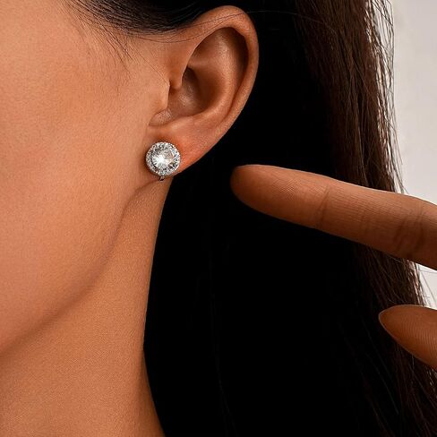 Cubic Zirconia Clip on Earrings, Women Hypoallergenic Comfortable Non Pierced Stud Earrings Earring Set For Wedding And Dance Competitions in Kuwait