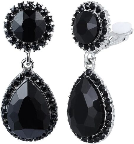 Elegant Crystal Rhinestone Teardrop Dangle Drop Clip on Earrings for Women in Saudi Arabia